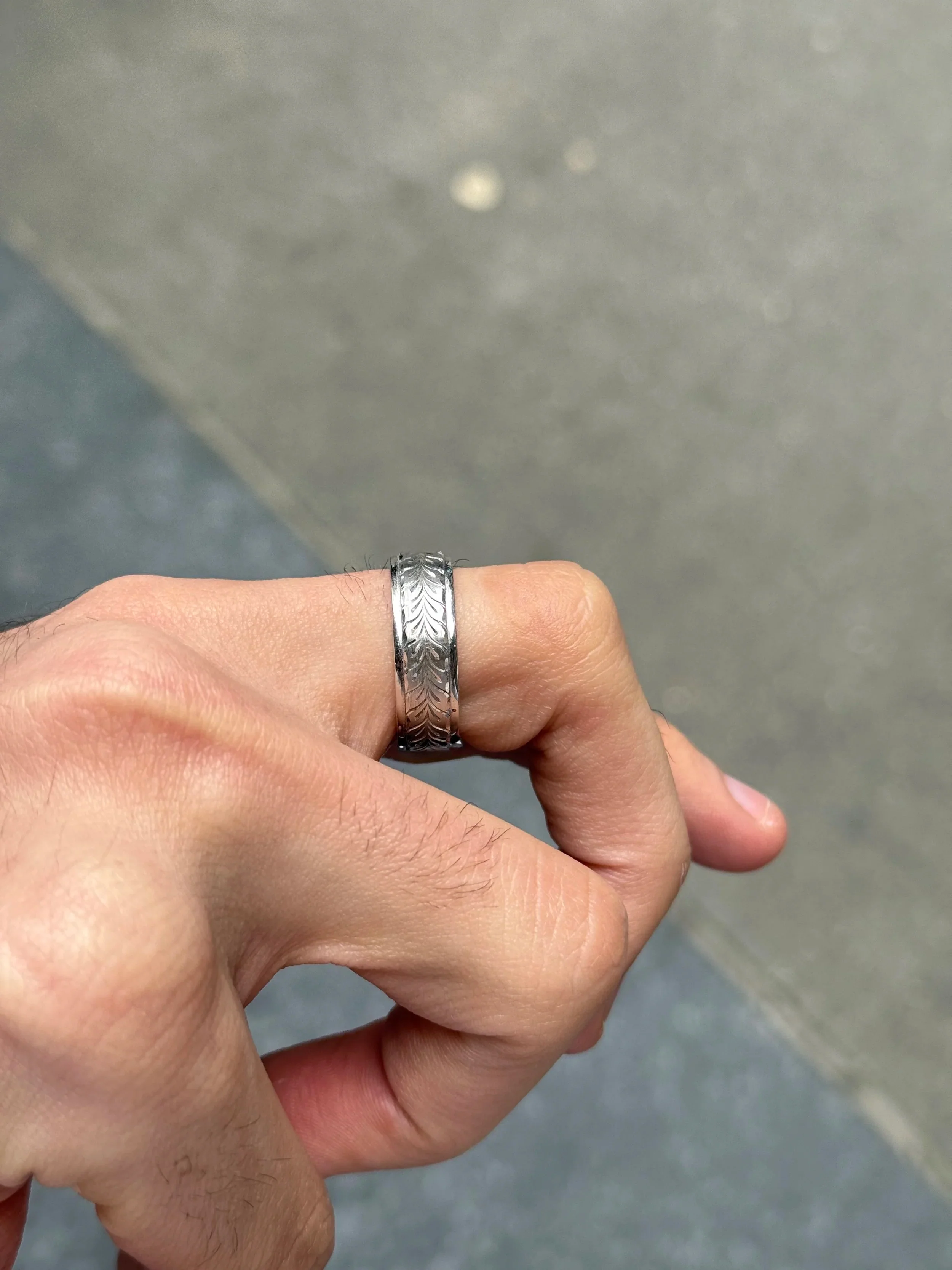 Men's Hand Engraved Center Wedding Band - Image 3