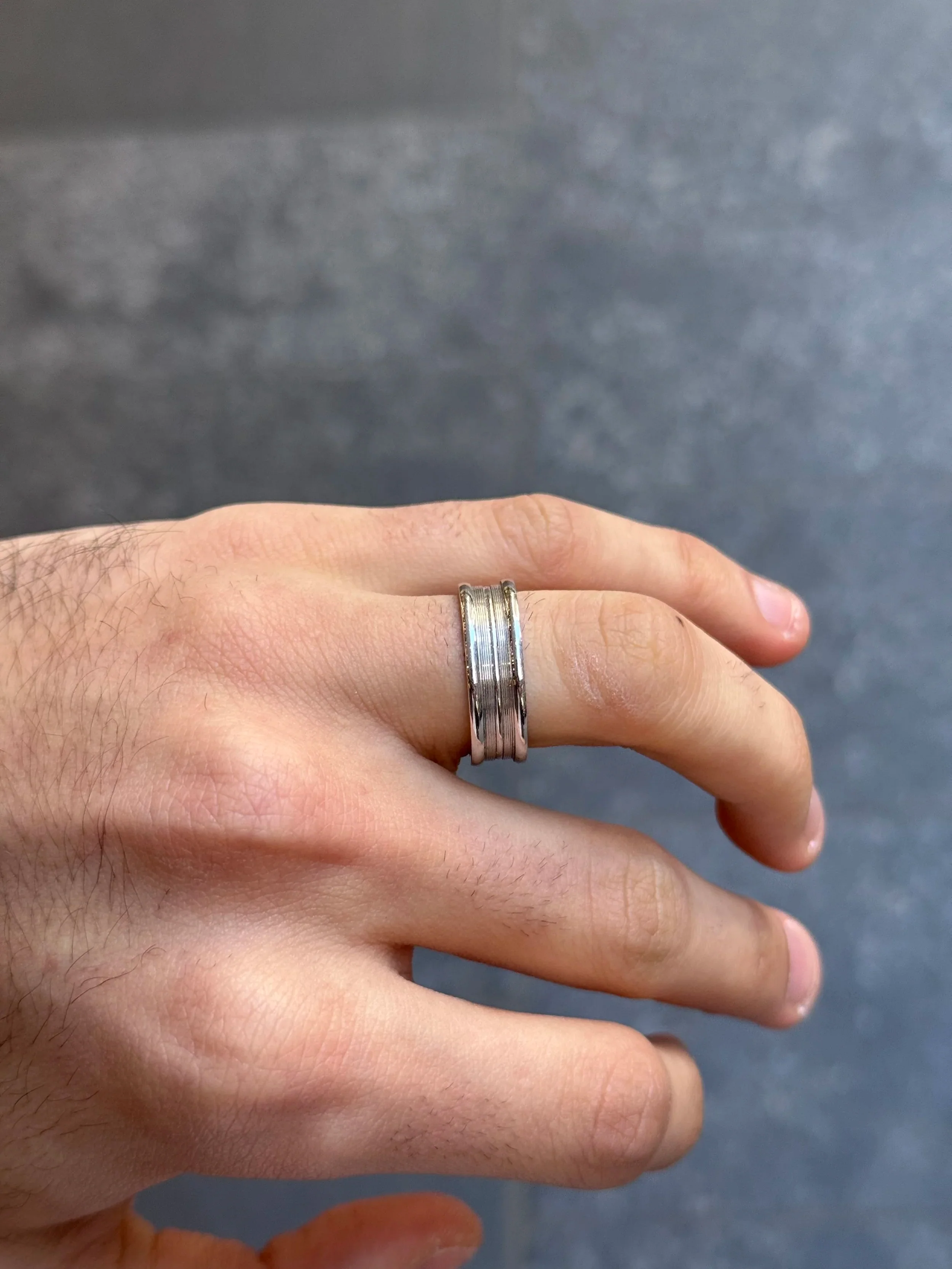 Men's Indented Matte and 3 Row Polish Wedding Band - Image 2