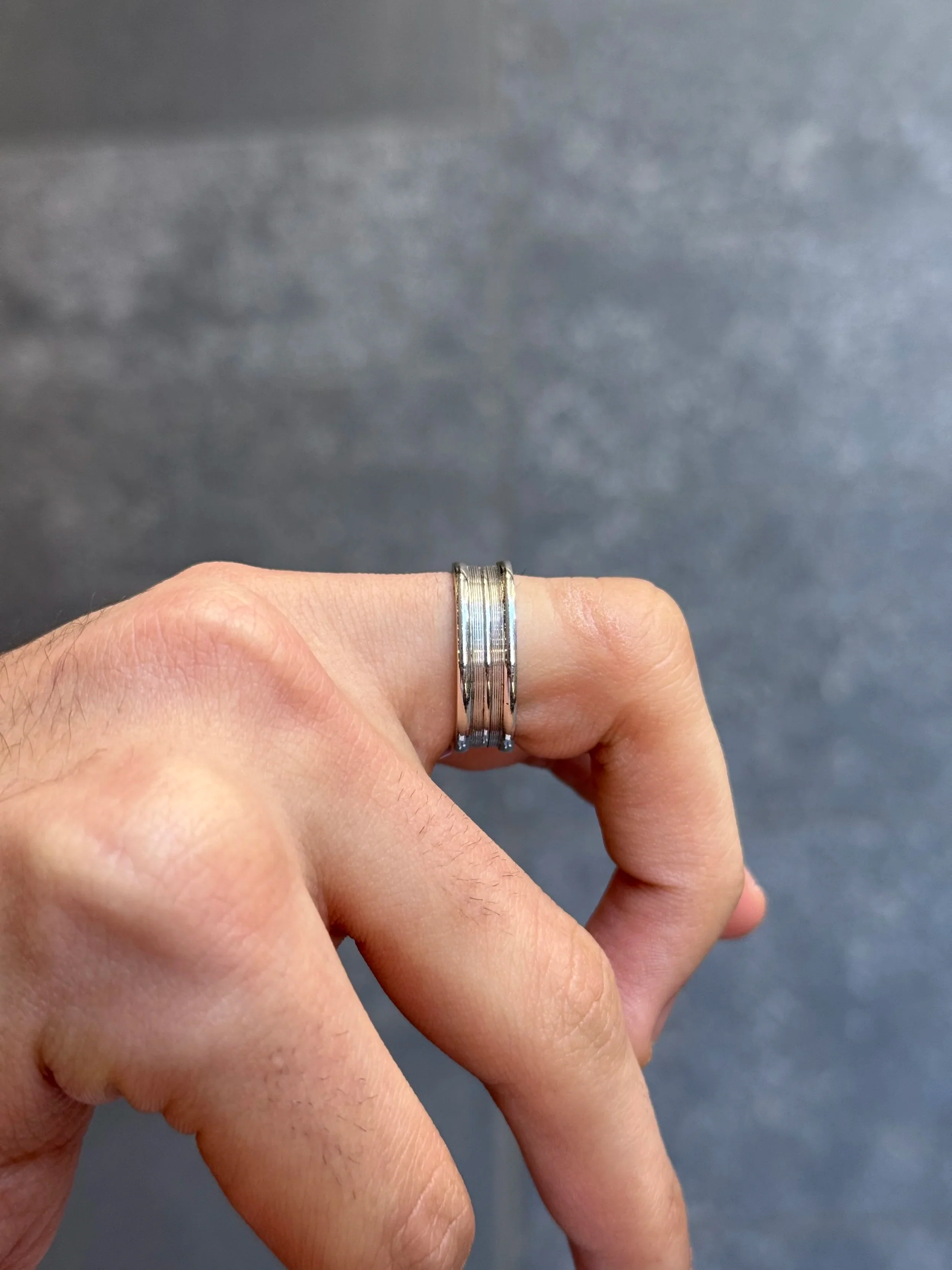 Men's Indented Matte and 3 Row Polish Wedding Band - Image 3