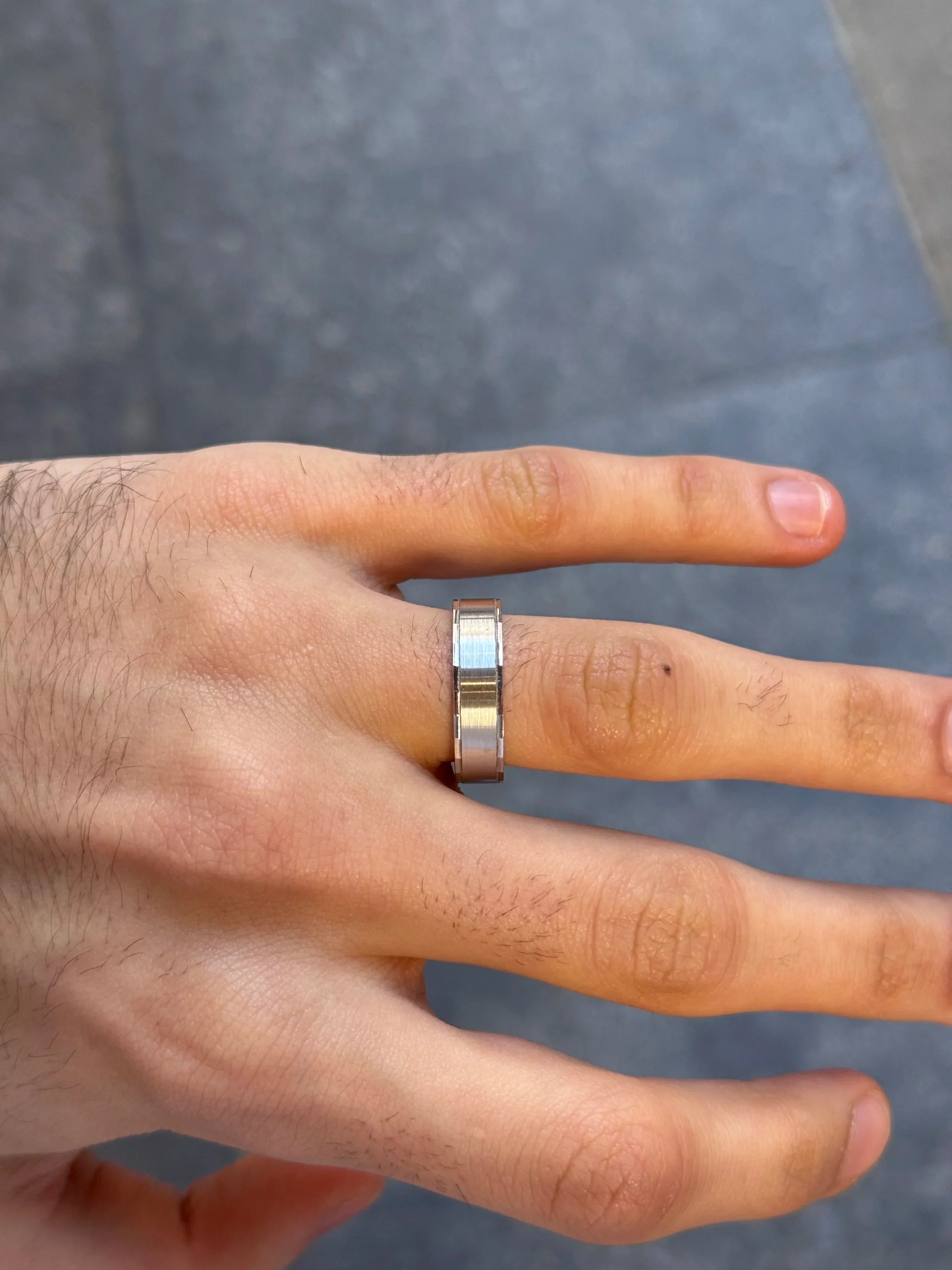 Men's Matte and Polish Diamond Cut Wedding Band - Image 2