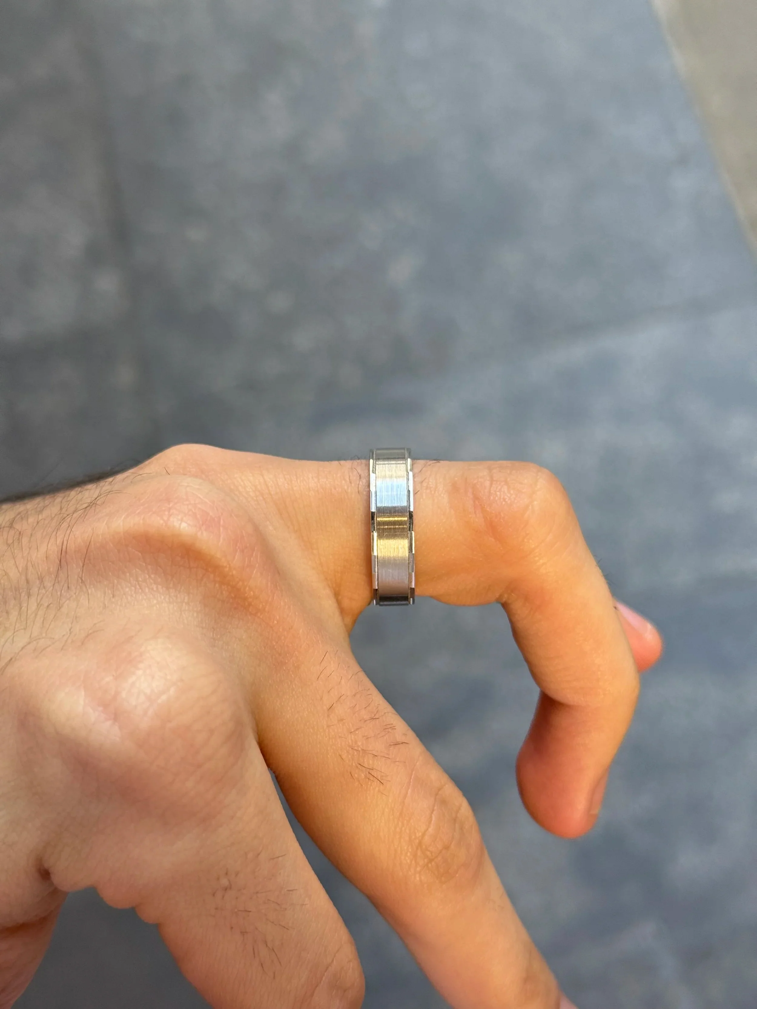 Men's Matte and Polish Diamond Cut Wedding Band - Image 3