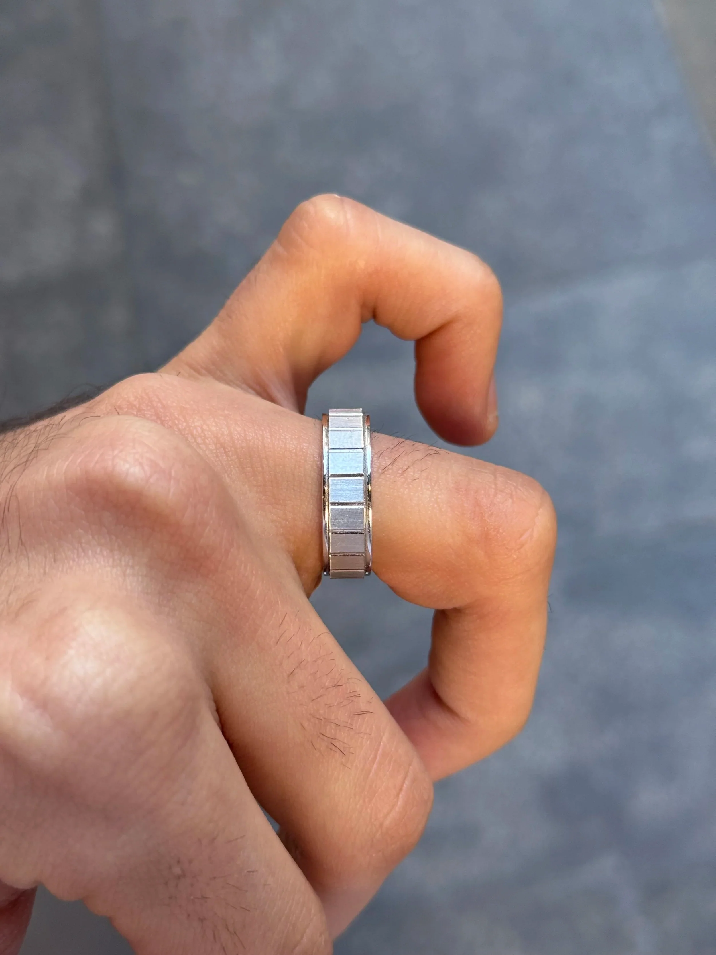 Men's Rectangle Beveled Style Wedding Band - Image 3