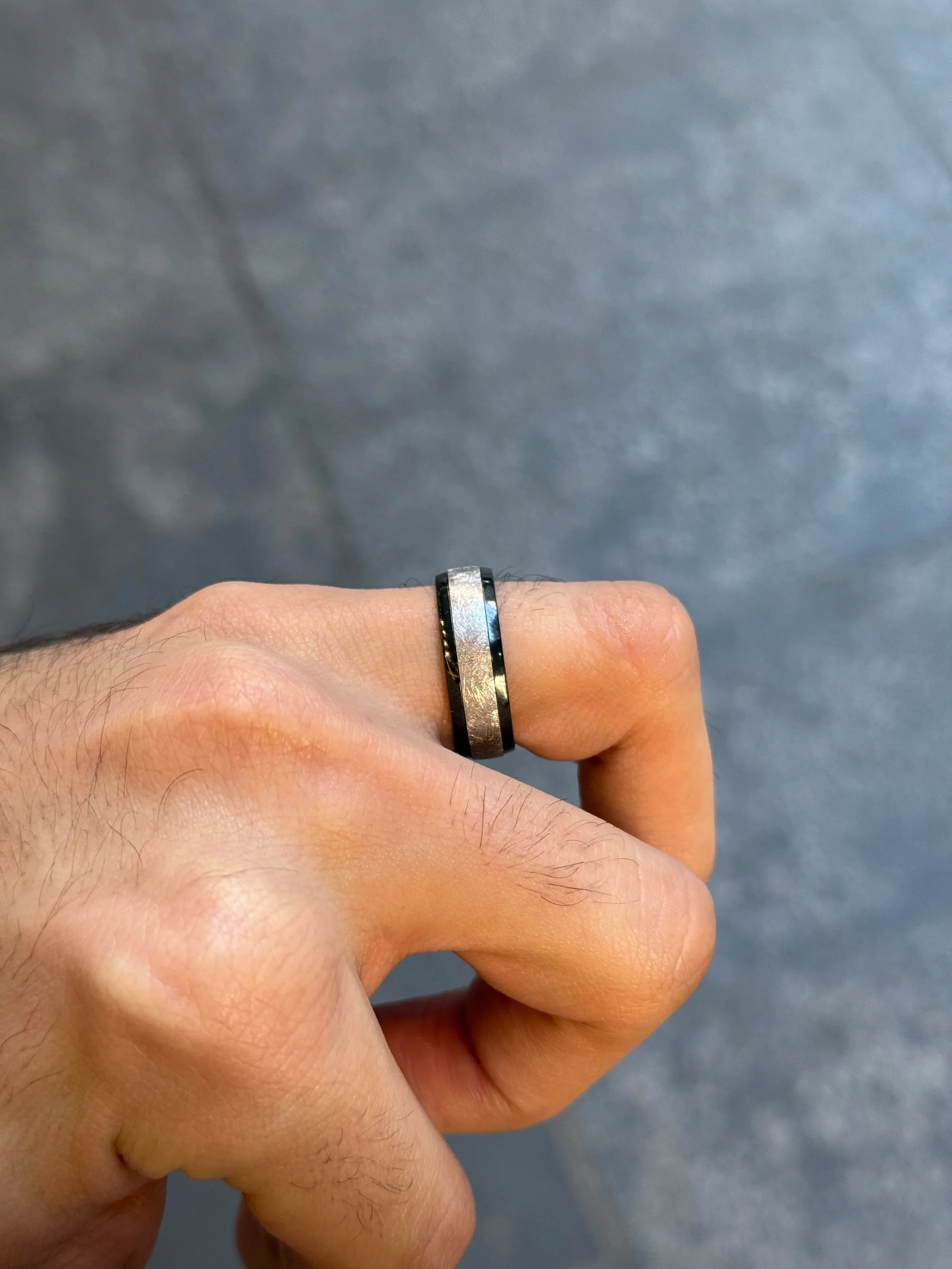 Men's Scratch up Black Side Wedding Band - Image 3