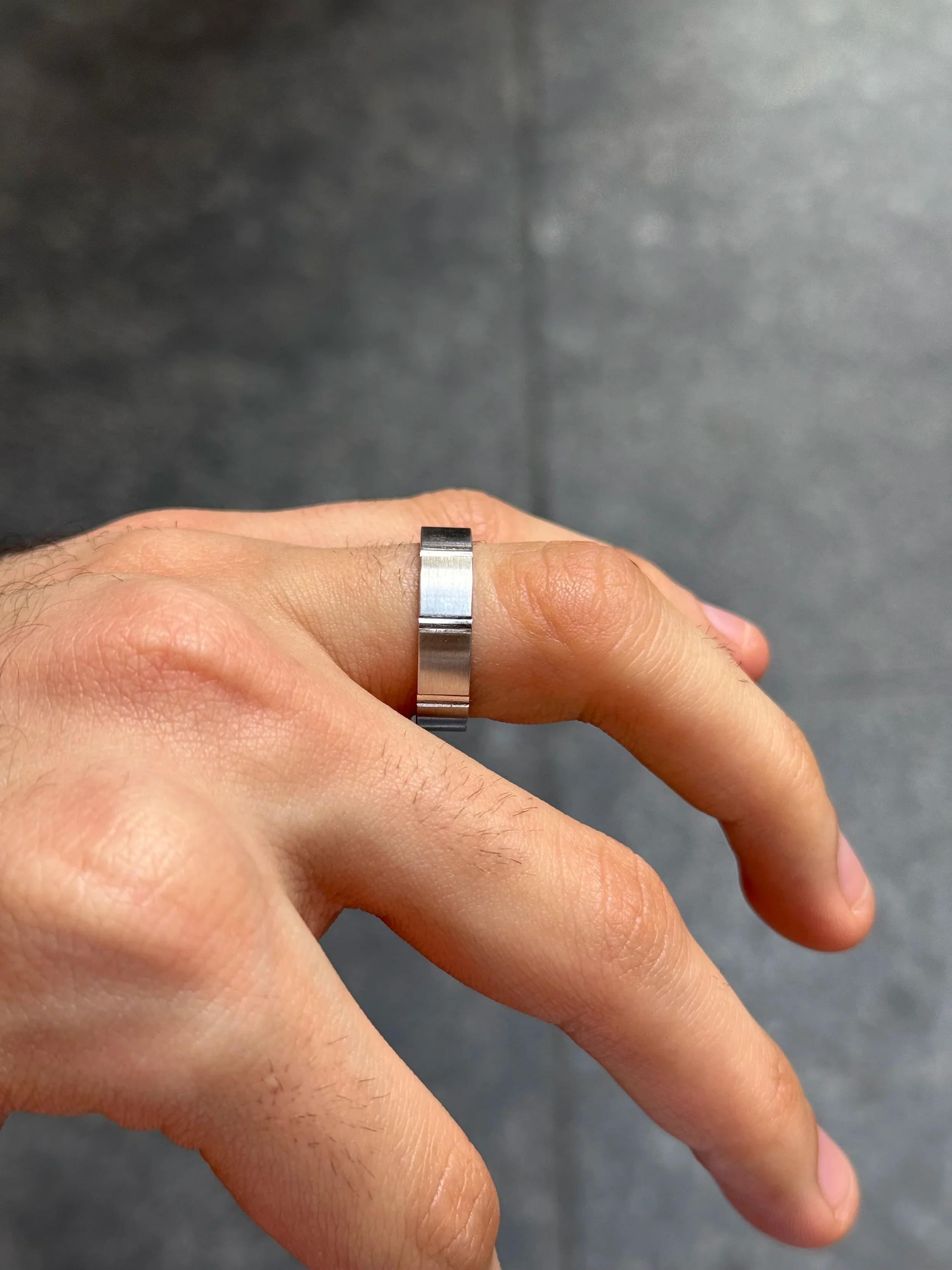 Men's Spaced out Beveled Matte Finish Wedding Band - Image 3