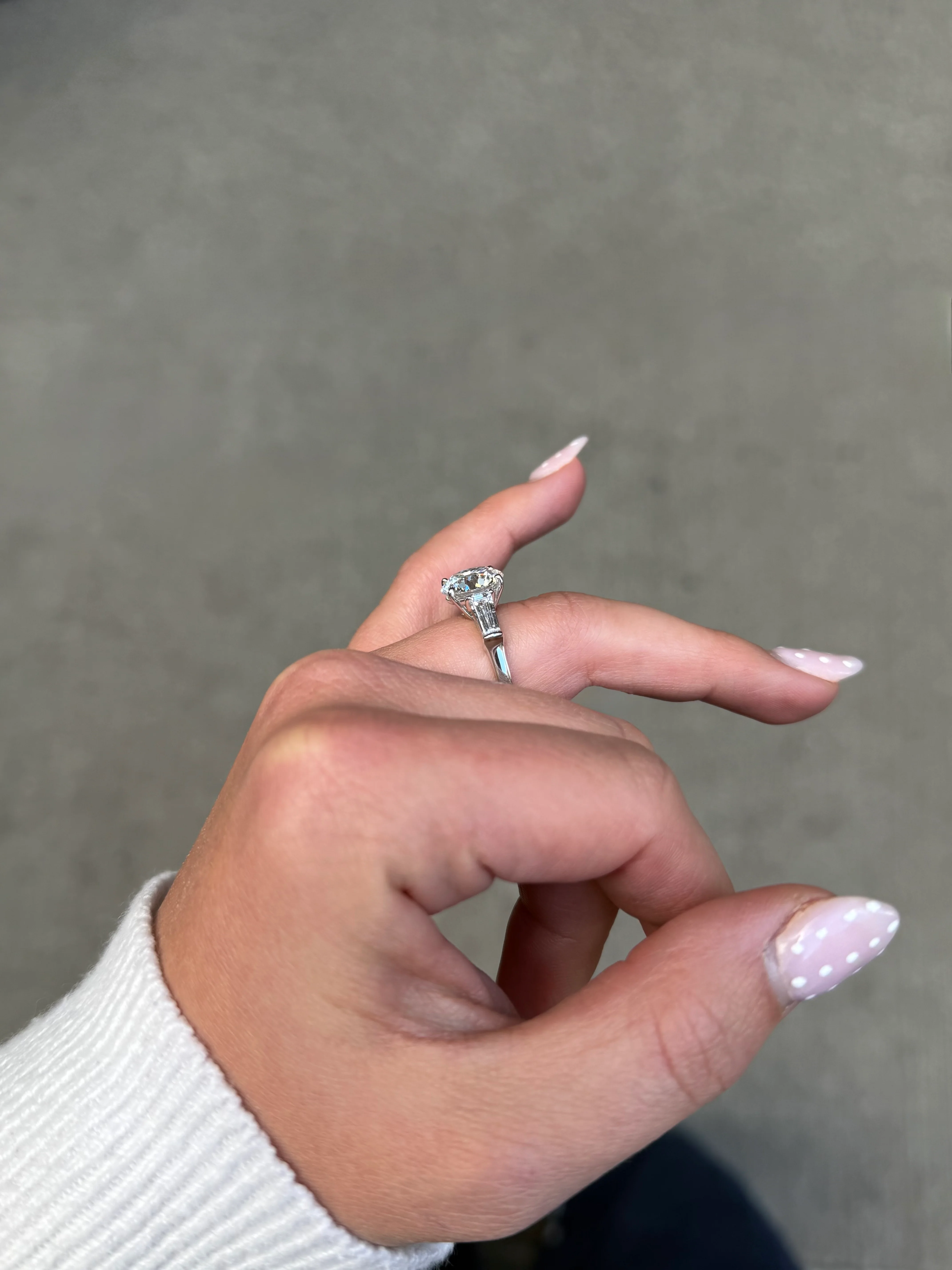 Ladies Round Diamond and Baguette Side Stone Engagement Ring - Image 3