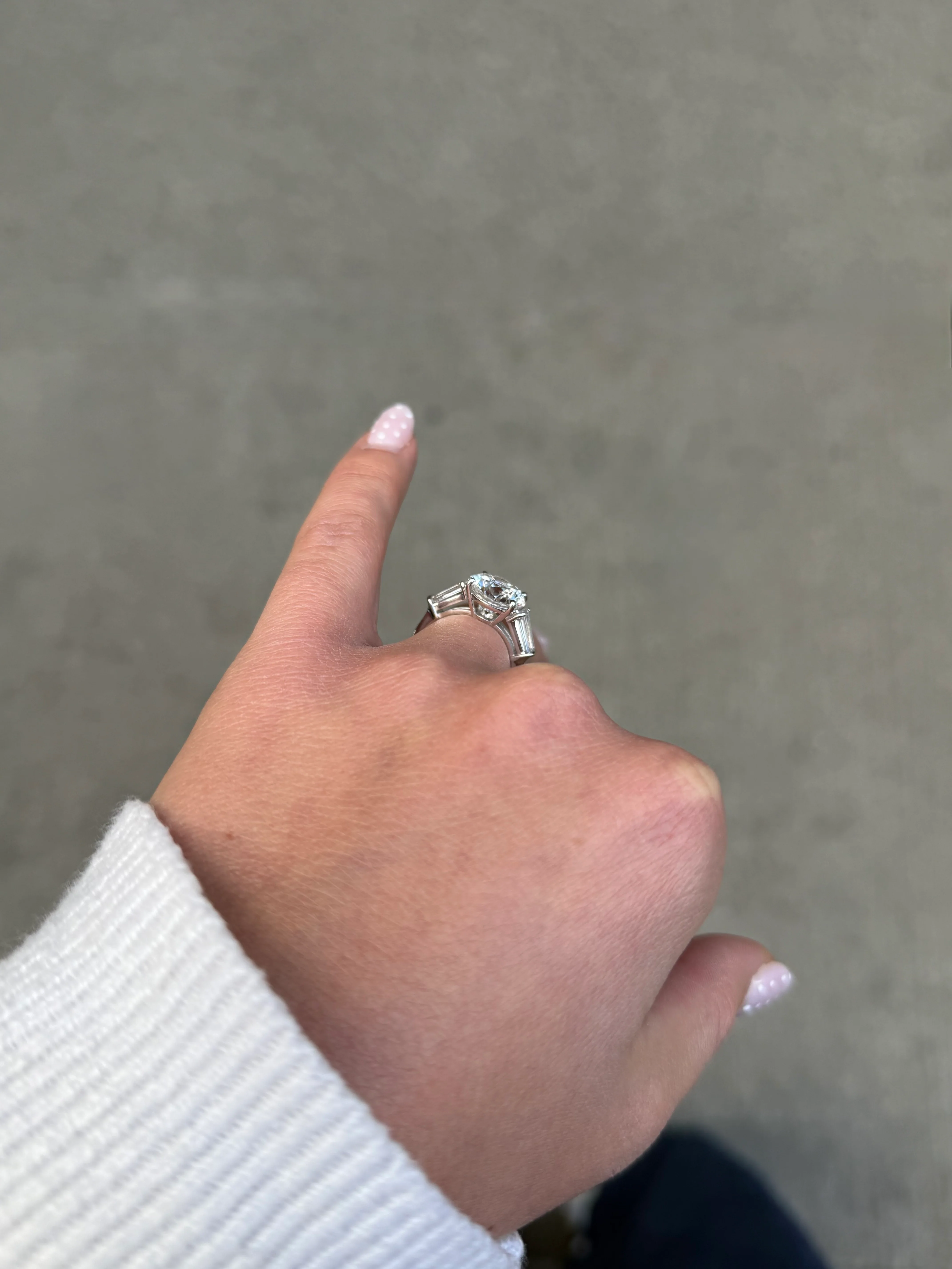 Ladies Round Diamond and Baguette Side Stone Engagement Ring - Image 4